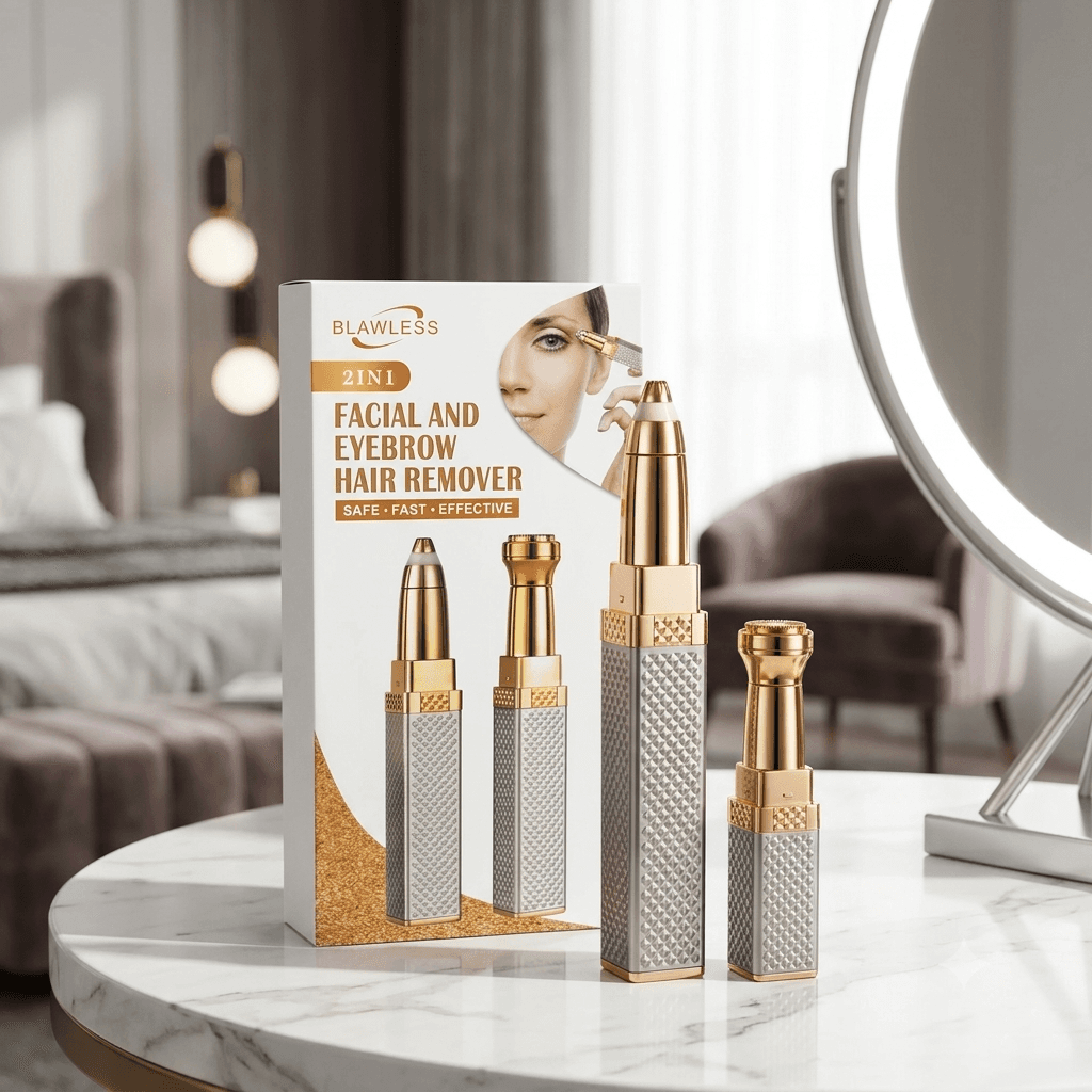 Blawless 2-in-1 Facial and Eyebrow Hair Remover – Portable Electric Trimmer Kit, Safe & Painless Epilator for Women