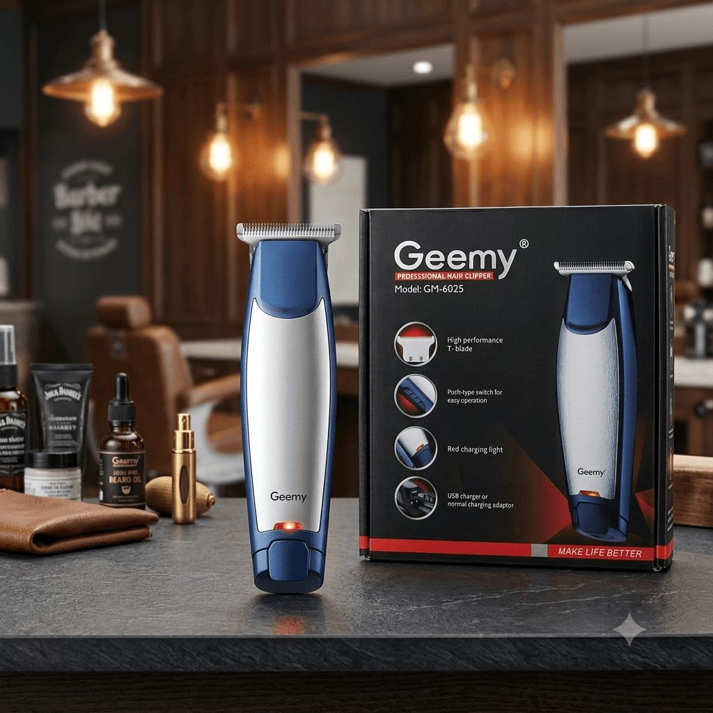 Geemy GM-6025 Professional Hair Clipper – High-Performance Cordless T-Blade Trimmer with USB Charging