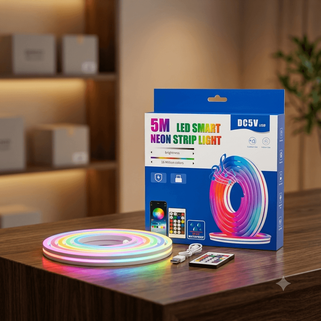 5M LED Smart Neon Strip Light DC5V USB – RGB 16 Million Colors, App & Remote Control, IP67 Waterproof – image 1