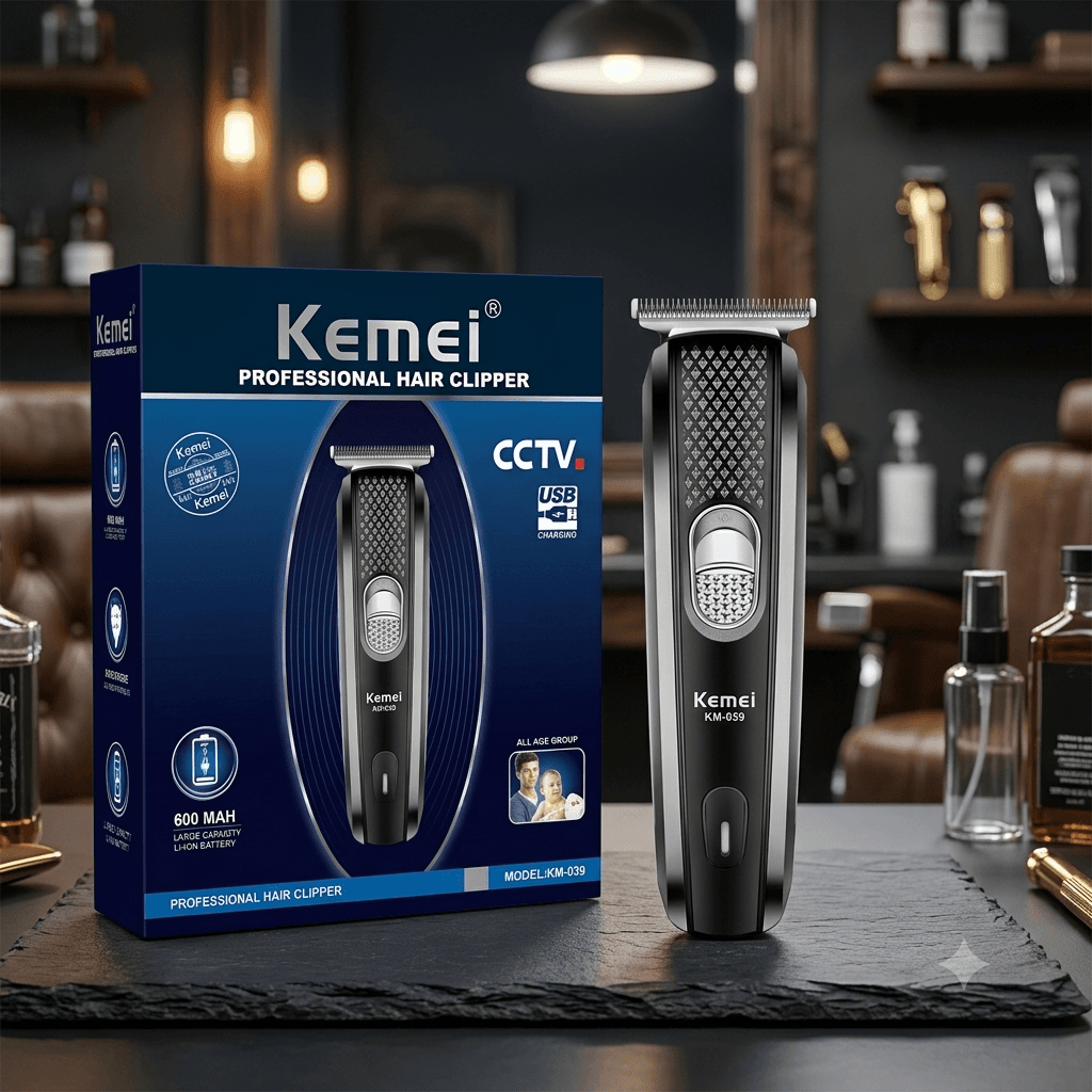 Kemei KM-039 Professional Hair Clipper – Rechargeable Cordless Beard Trimmer with 600mAh Lithium Battery & USB Charging