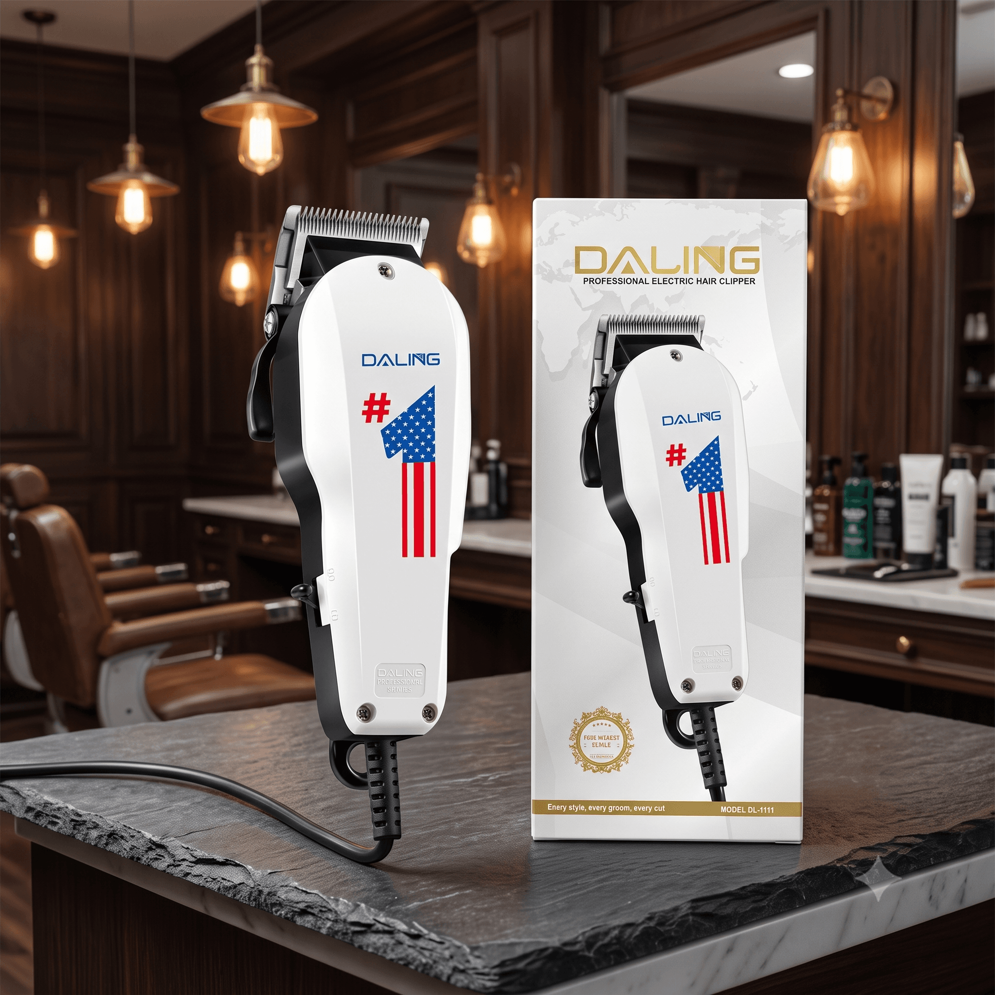 DALING DL-1111 Professional Electric Hair Clipper – Fade Master Series Heavy Duty Barber Trimmer with Iconic Americana Styling