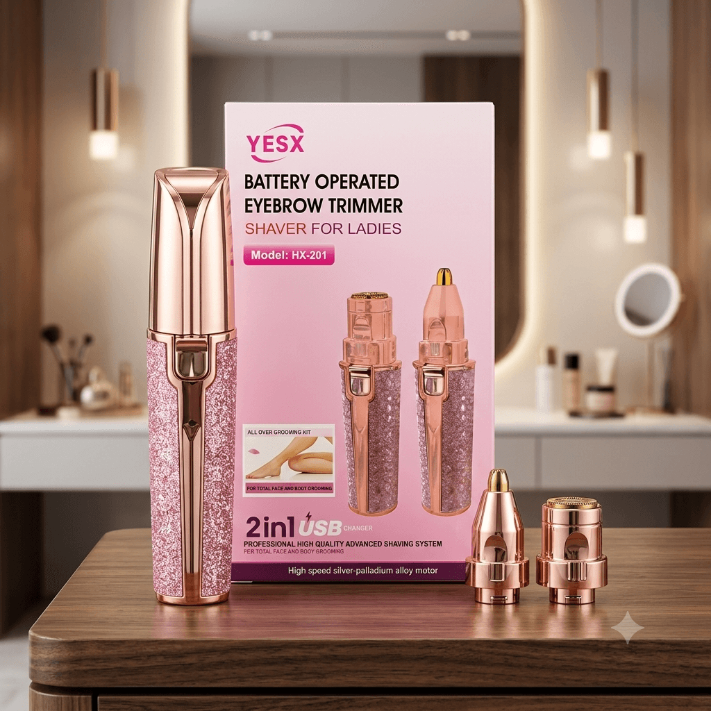 YESX HX-201 2-in-1 Rechargeable Eyebrow Trimmer & Facial Hair Shaver for Women (Rose Gold & Glitter) – image 1