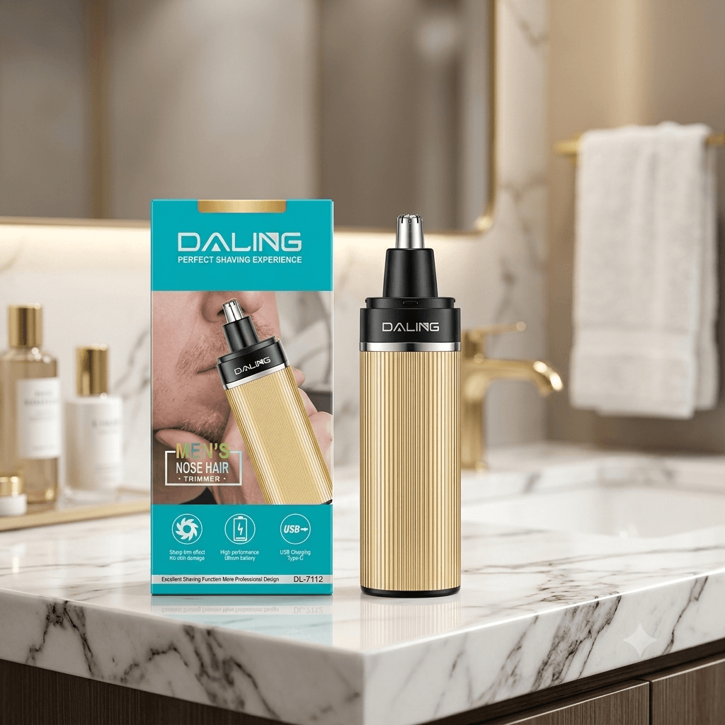 DALING DL-7112 Professional Men’s Nose Hair Trimmer – Luxury Gold Electric Ear & Nose Hair Clipper with Type-C USB Charging