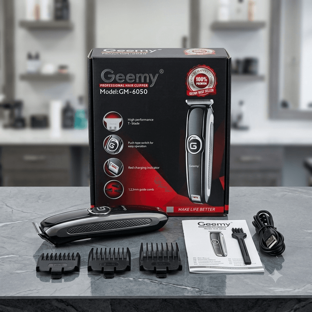 Geemy GM-6050 Professional Hair Clipper – High-Performance Cordless T-Blade Trimmer & Grooming Kit