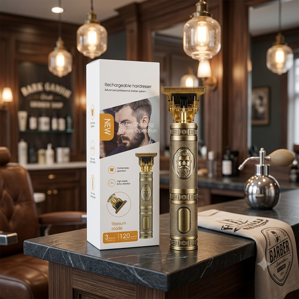Advanced Professional Barber System Rechargeable Hairdesser โ Vintage Gold Cordless T-Blade Hair Trimmer with Titanium Blade