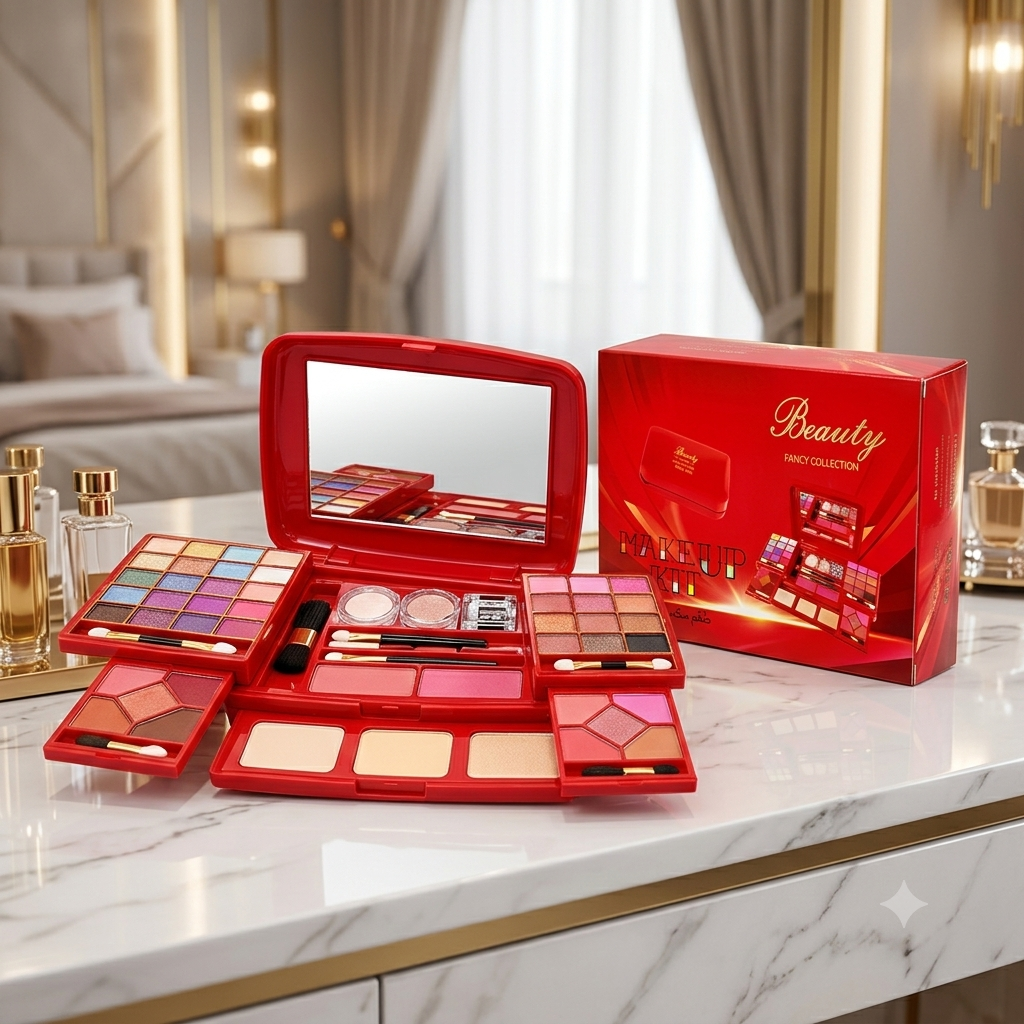 Beauty Fancy Collection Make-Up Kit β Deluxe All-in-One Multi-Layer Cosmetics Set with Vibrant Eyeshadows, Blushes, Face Powders, and Built-In Vanity Mirror