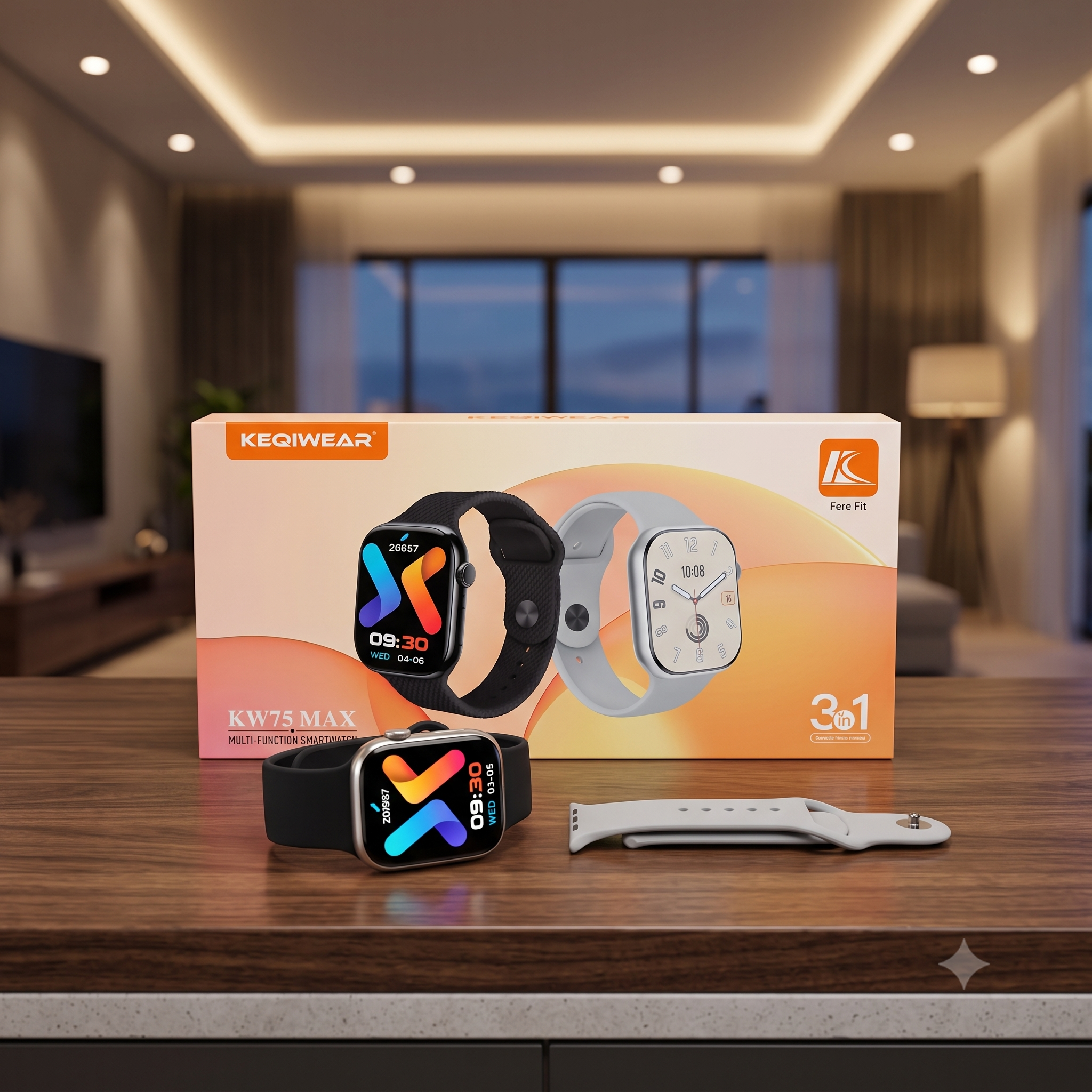 Keqiwear KW75 Max 3-in-1 Smartwatch Combo Set โ Premium Multi-Function Watch with Interchangable Sports Straps, Fere Fit App Sync, Real-Time Fitness Tracker, and HD Large Screen Display